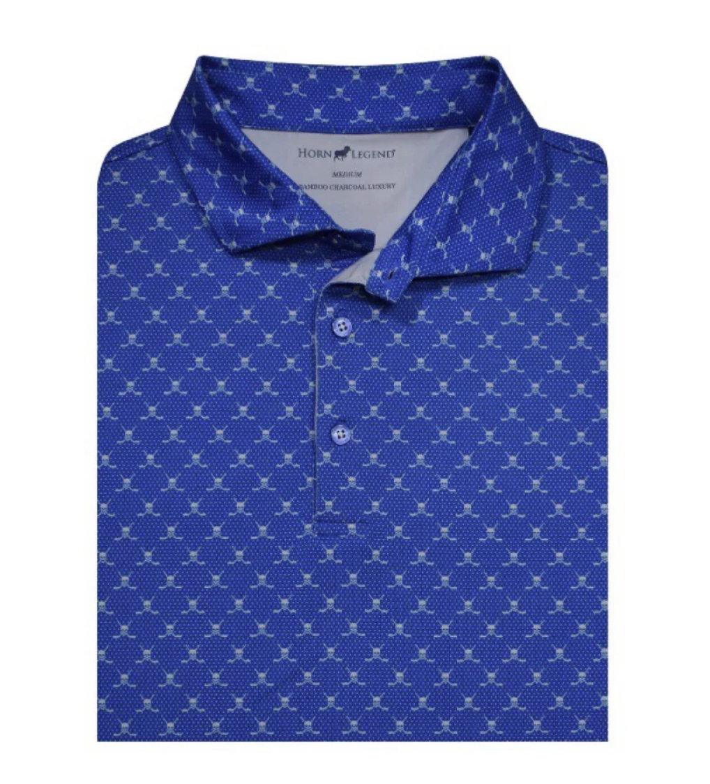 Horn Legend Bamboo Charcoal Custom Repeat Hockey Skull & Dots Polo